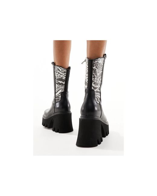 Lamoda Black Viturous Chunky Heeled Western Boots With Zebra Print