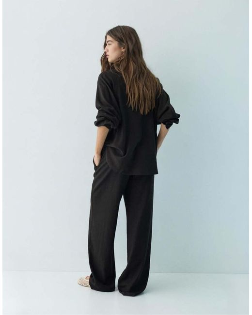 Pull&Bear Black Linen Blend Trousers