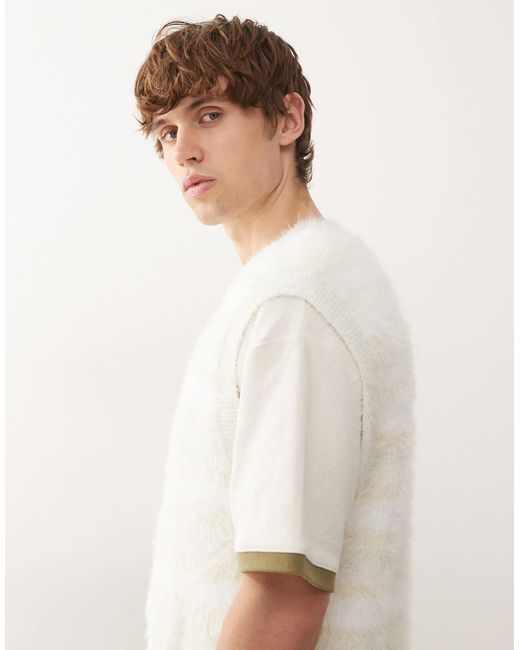 Weekday White Hairy Yarn Knitted Vest for men