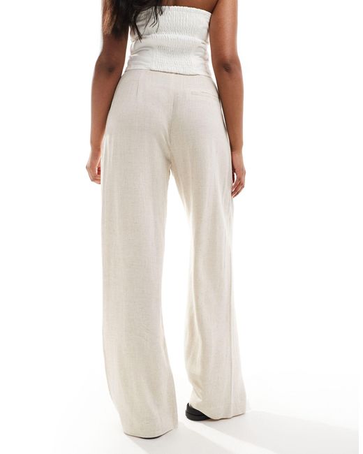 ASOS White Tailored Wide Leg Trouser With Pleat Detail With Linen