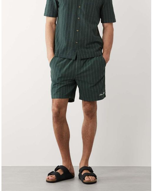 River Island Green Striped Shorts Co-Ord for men