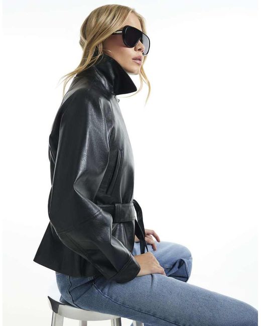 River Island Gray Belted Biker Jacket