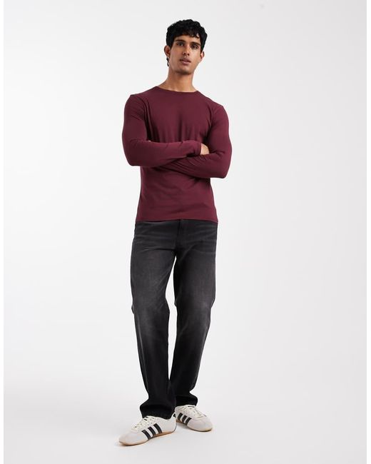 ASOS Red Premium Supima® Cotton Long Sleeve Muscle Fit T-shirt for men