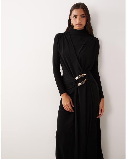 ASOS Black Slinky Drape Maxi Dress With Trim Detail