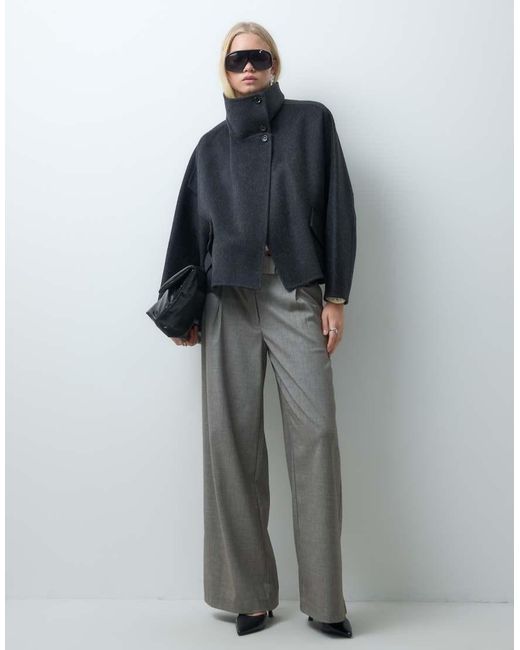 Mango Gray Funnel Neck Short Jacket