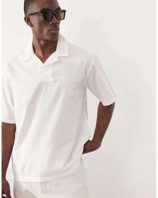 Only & Sons White Relaxed Fit Polo With Linen for men