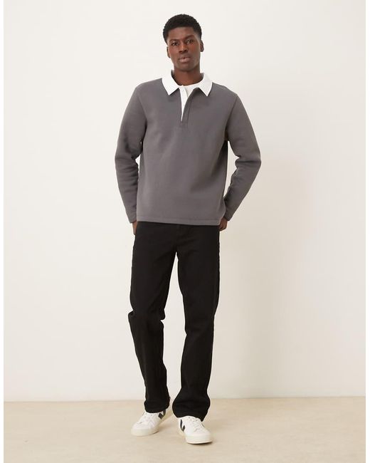 ASOS Gray Polo Neck Sweatshirt With Contrast Collar for men