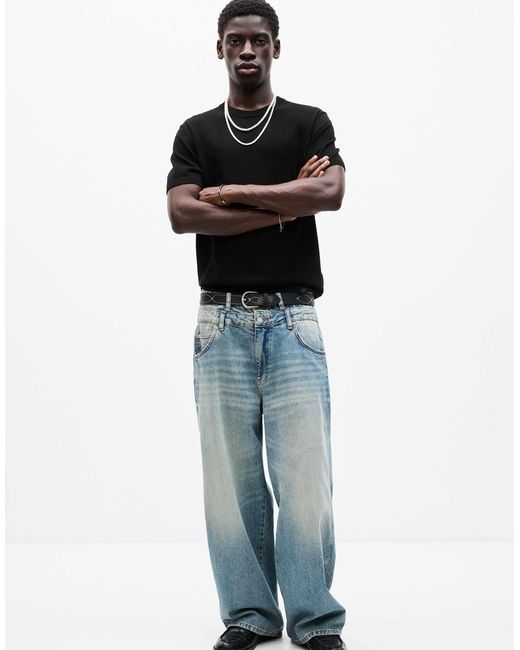 T-shirt en maille à manches courtes Pull&Bear pour homme en coloris Black