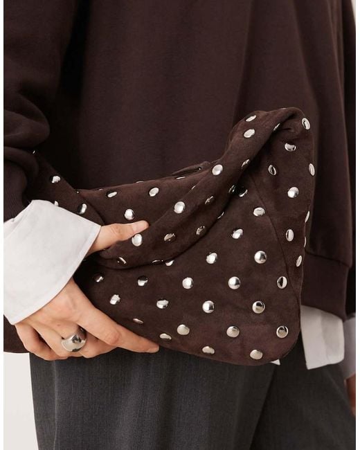 Mango Brown Studded 100% Suede Shoulder Bag