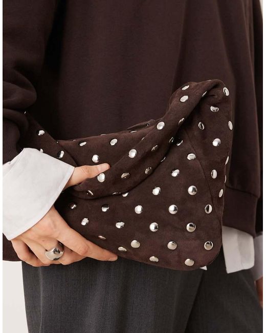 Mango Brown Studded 100% Suede Shoulder Bag