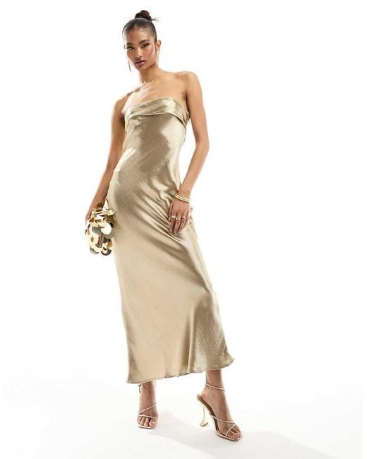 In The Style Metallic Liquid Satin Bandeau Cut Out Back Maxi Dress