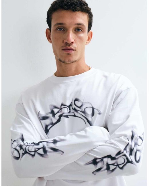 Weekday Gray Oversized Long Sleeve T-Shirt With Graphic Print for men