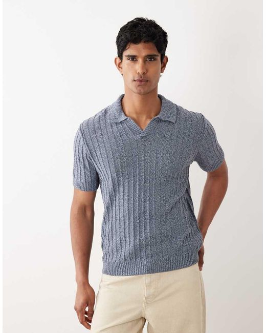 Mango Gray 100% Cotton Textured Knitted Revere Neck Poloshirt for men