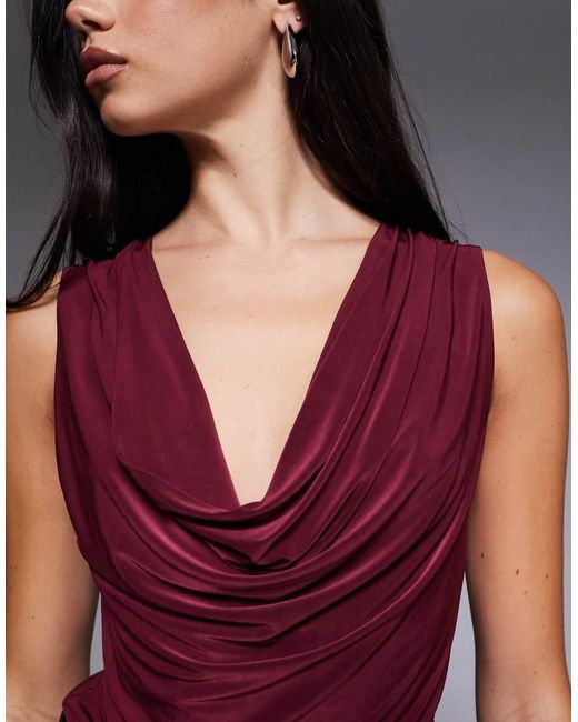ASOS Red Slinky Cowl Drape Top