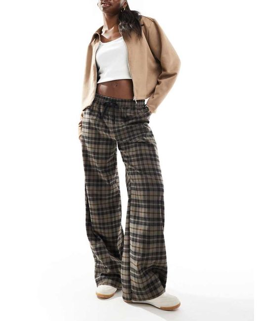 Cotton On Brown Wide Leg Check Trousers