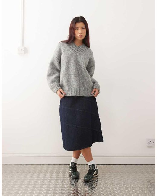 Monki Gray Oversized V Neck Jumper