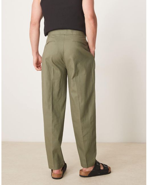 ASOS Natural Smart Oversized Tapered Linen Blend Trousers With Front Pleat for men