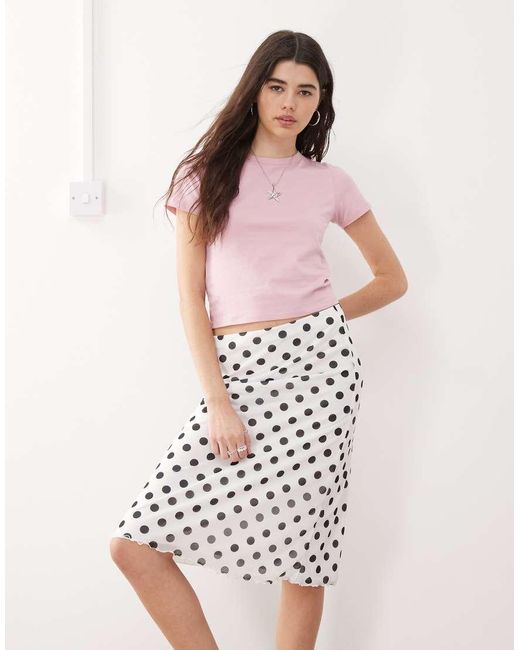 Reclaimed (vintage) Midi Rok Met Stippenprint in het Pink