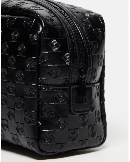 ASOS Black Faux Leather Wash Bag With Embossed Checkerboard Design for men