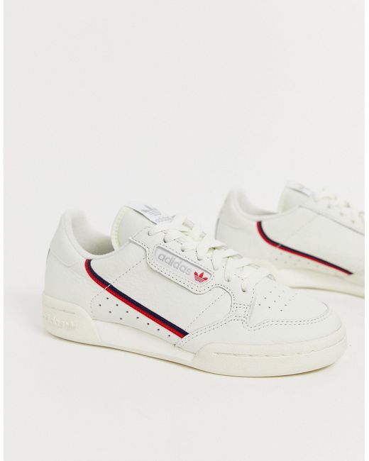 adidas originals continental 80's trainers in off white and red