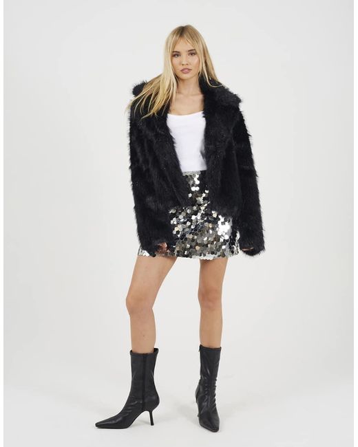 Brave Soul Blue Tinsel Faux Fur Jacket