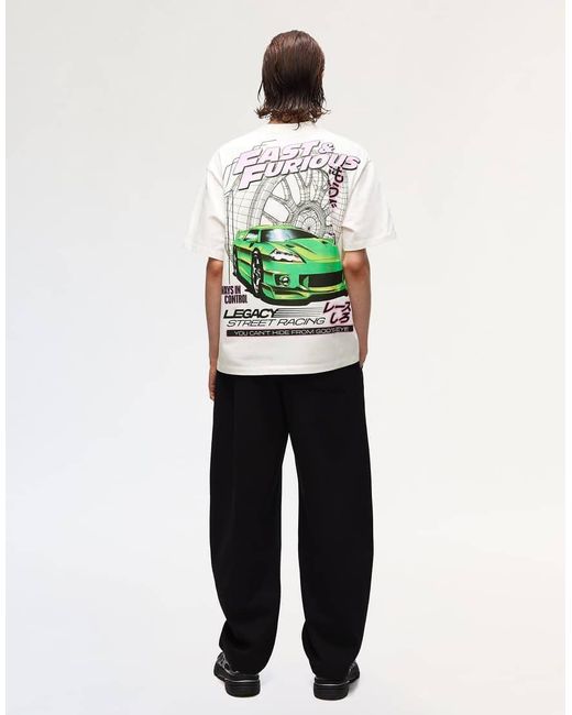 Bershka Green Fast & Furious Short Sleeve Print T-shirt for men