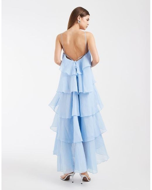Vero Moda Blue Ruffled Floral Corsage Halter Neck Crinkle Chiffon Maxi Dress