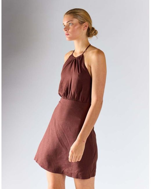 Glamorous Brown Gathered Halter Mini Dress