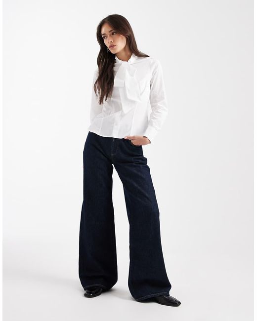 Miss Selfridge White Poplin Tie Neck Shirt
