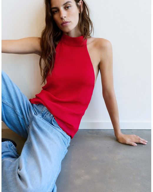 Top dos nu fluide Pull&Bear en coloris Red