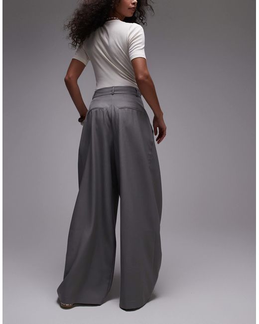 Pantalon ultra large habillé à pinces et taille haute - gris TOPSHOP en coloris Gray