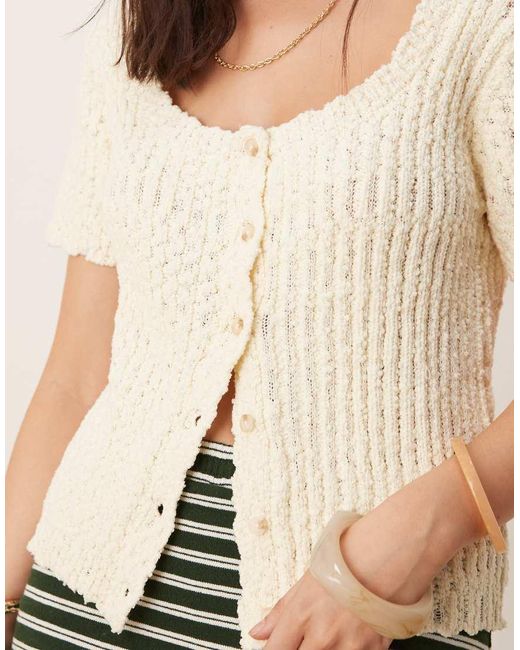 Cárdigan Con Cuello Ancho Y Botones De Punto De Hilo Texturizado De -Blanco ASOS de color Natural