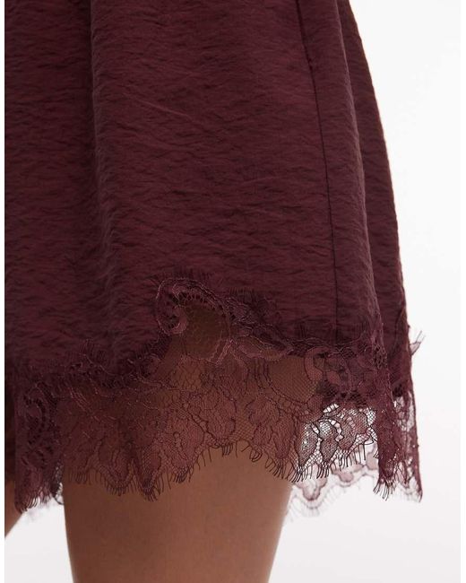 ASOS Brown Satin Lace Trim Short
