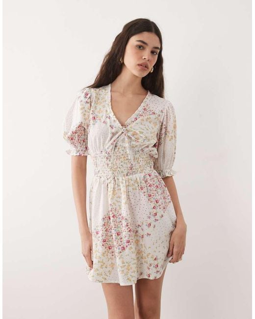 Wednesday's Girl Natural Wednesdays Girl Floaty Mini Dress Spliced Floral Spot