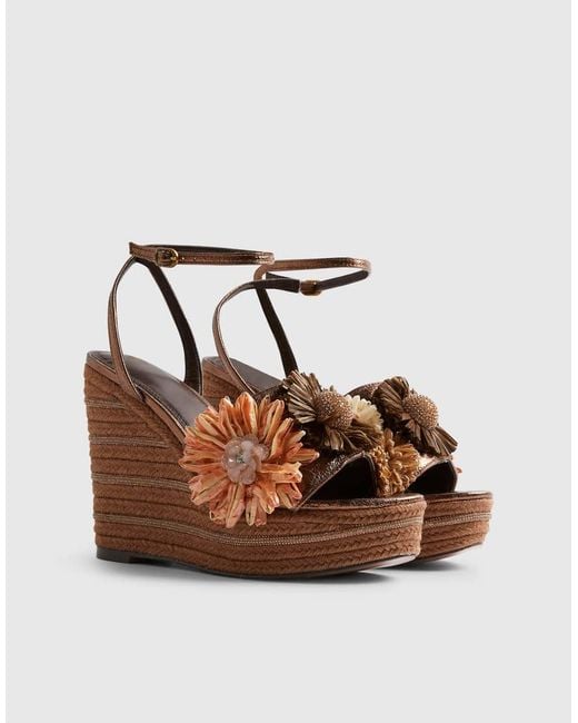 River Island Brown 3D Raffia Flower Wedges