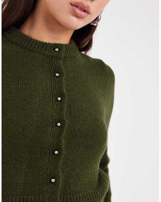ASOS Green Fluffy Neat Fit Knitted Cardigan