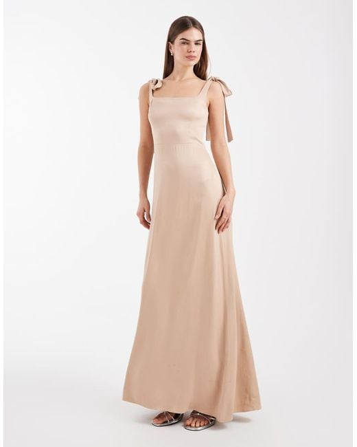 Maids To Measure Natural Bridesmaids Tie Shoulder Maxi Dress