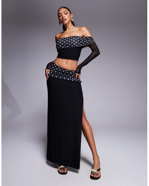 Kaiia Gray Exclusive Double Layered Slinky Bardot Foldover Long Sleeve Top Co-ord