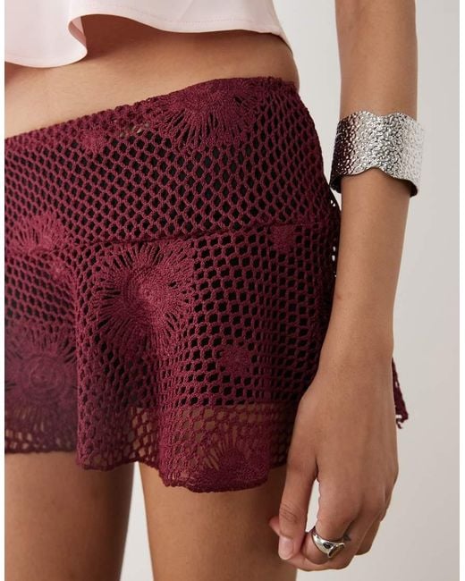 Motel Red Miki Crochet Mini Skirt