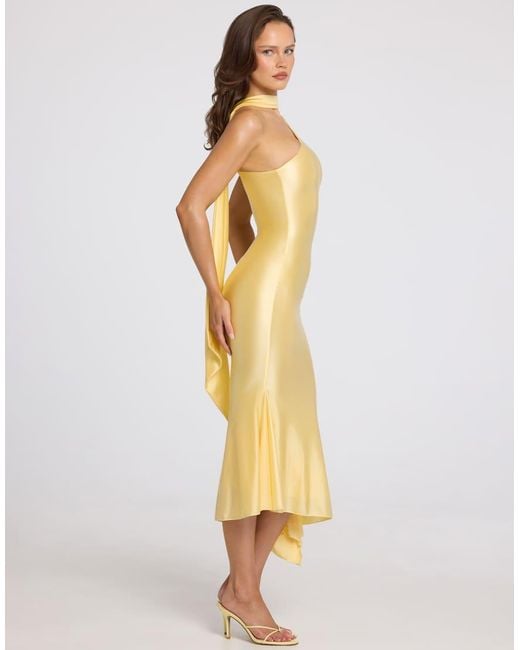 Oh Polly Natural Satin Asymmetric Scarf Detail Midi Dress