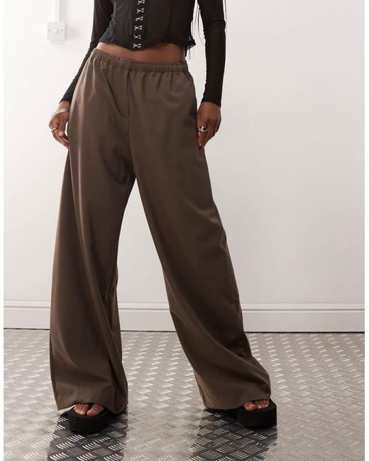 Pantalon ample à taille élastique - taupe foncé Weekday en coloris Brown