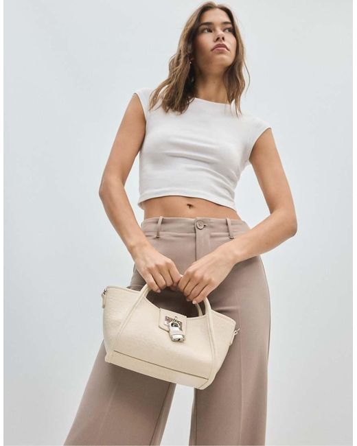 Stradivarius White Mini Padlock Crossbody Bag