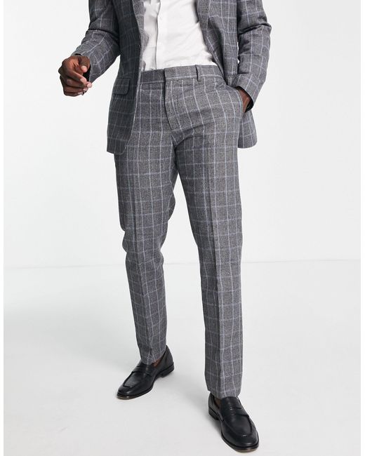 River Island Wool Checked Suit Trousers in Gray for Men Lyst