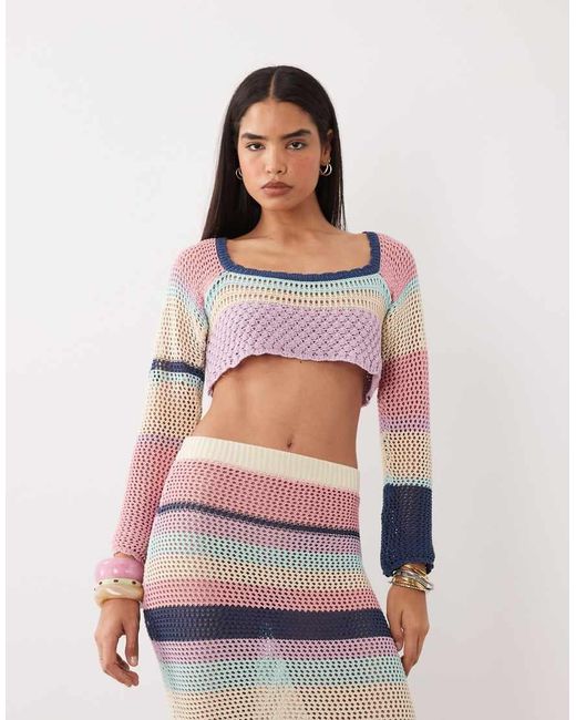 Kiwi & Co Purple Havana Crochet Square Neck Crop Top