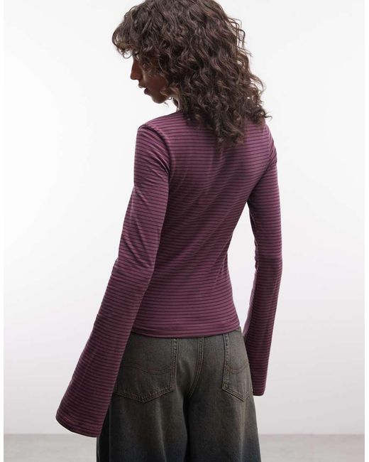 Weekday Purple Slim Fit Long Sleeve Top With Flared Sleeves