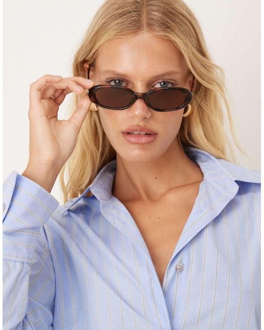 Mango Blue Slim Oval Sunglasses