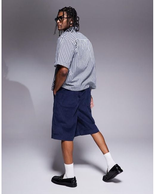 ASOS Blue Long Length Corduroy Shorts for men