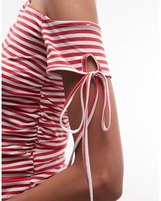 Monki Pink Off Shoulder Ruched Top