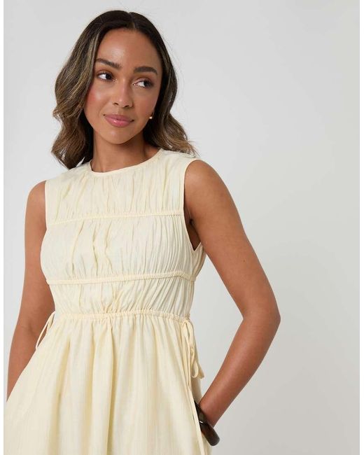 Threadbare Natural Ruched Drawstring Midi Dress