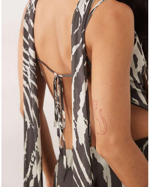 ASOS Black Cowl Neck Zebra Co-Ord Top With Scarf